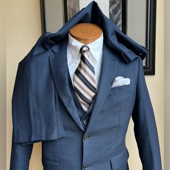 Indochino Other - Indochino Custom Tailored Dark Blue Wool 3 Pc Suit Sz 36R Slacks W34” L28”